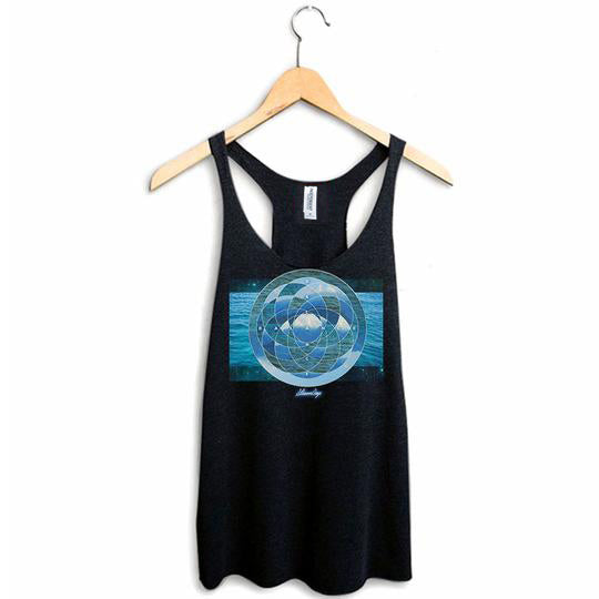 StonerDays Hsom Balance Racerback tank top on hanger, sizes S to 2XL, black with blue graphic