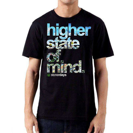 StonerDays Men's Cotton T-Shirt with 'higher state of mind' Rasta Screenprint - Front View
