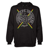 StonerDays Hsom Crest Hoodie in black with Rasta stripes, front view on a white background