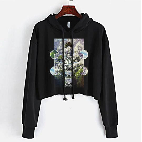 StonerDays Hsom Dimensions Black Crop Top Hoodie with Graphic Front View