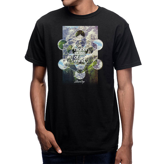 StonerDays Hsom Dimensions Tee, black cotton, front view with psychedelic design
