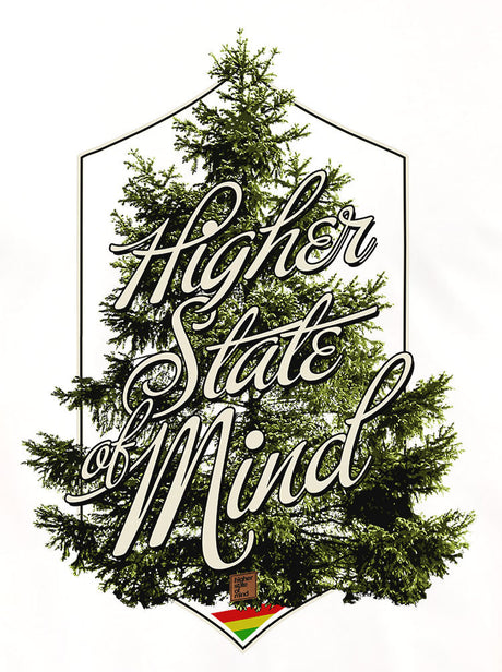 StonerDays Hsom Evergreen White Tee front view with 'Higher State of Mind' graphic