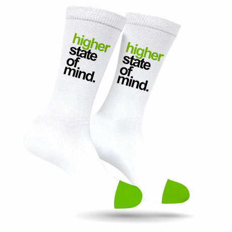 StonerDays Hsom Og Green Socks with 'Higher State of Mind' text, white and green, front view