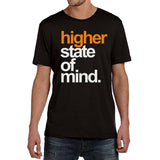 StonerDays Hsom Orange Tangie men's black cotton t-shirt with white and orange text, front view.