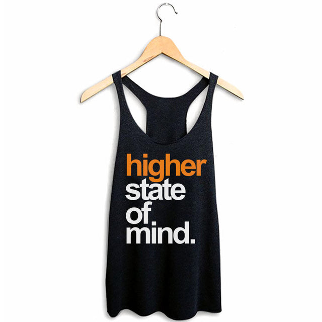 StonerDays Hsom Orange Tangie Women's Racerback Tank Top in Black, Front View on Hanger