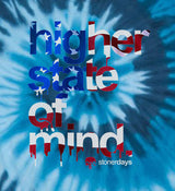StonerDays Hsom Patriot Blue Tie Dye Tee with slogan front view on seamless background