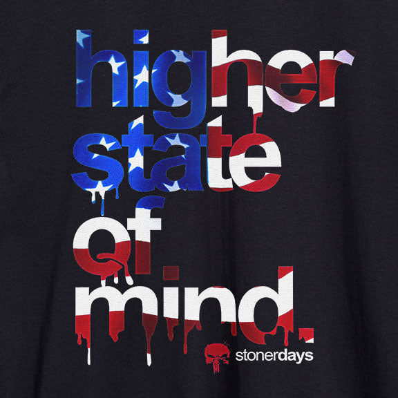 StonerDays Hsom Patriot Hoodie with 'higher state of mind' graphic, USA colors, front view