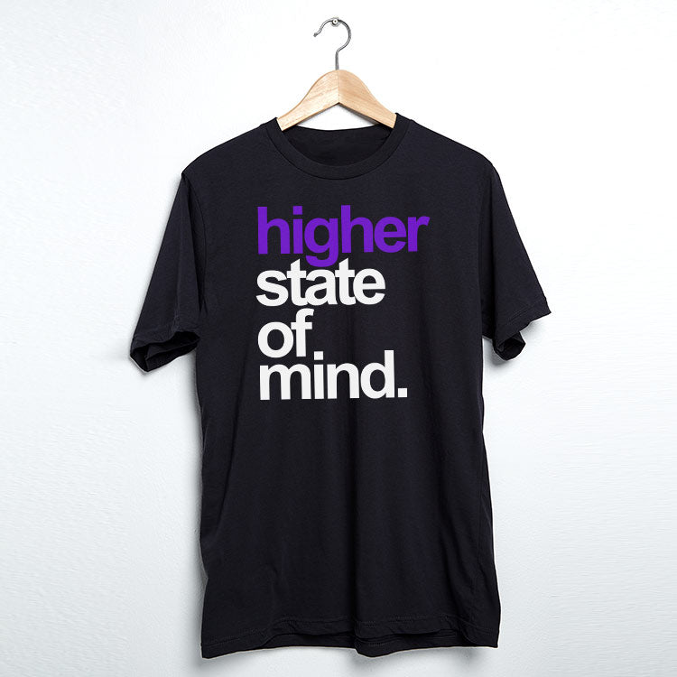 StonerDays Hsom Purps T-Shirt in black with purple and white text, front view on hanger