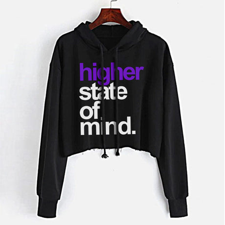 StonerDays Hsom Purps Crop Top Hoodie for Women, Small Size, Purple Text, Front View