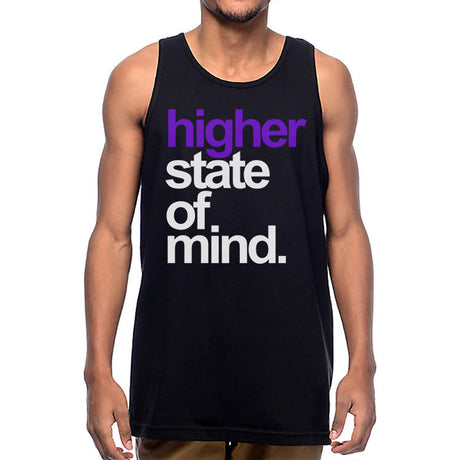 StonerDays Hsom Purps Tank, unisex black tank top with purple text, front view on model