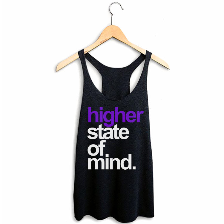 StonerDays Hsom Purps Women's Racerback Tank Top in Black, Front View on Hanger