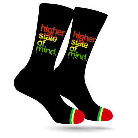 StonerDays Hsom Rasta Black Socks with vibrant text, one size fits all, front view on white background