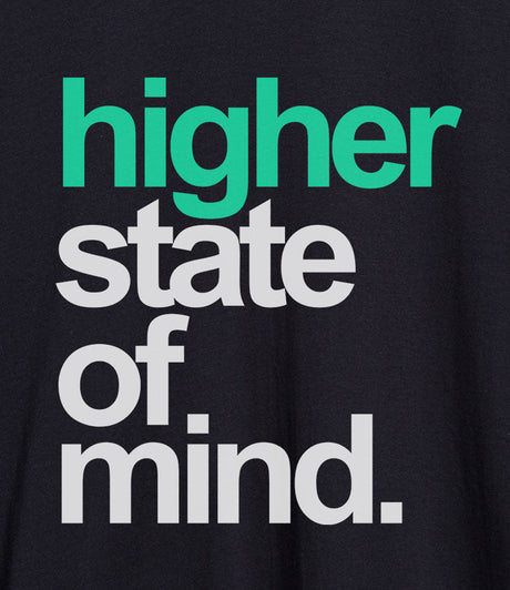 Close-up of StonerDays Teal Crop Top Hoodie with 'higher state of mind' slogan
