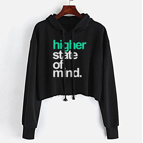 StonerDays Real Deal Teal Crop Top Hoodie with White Text Front View