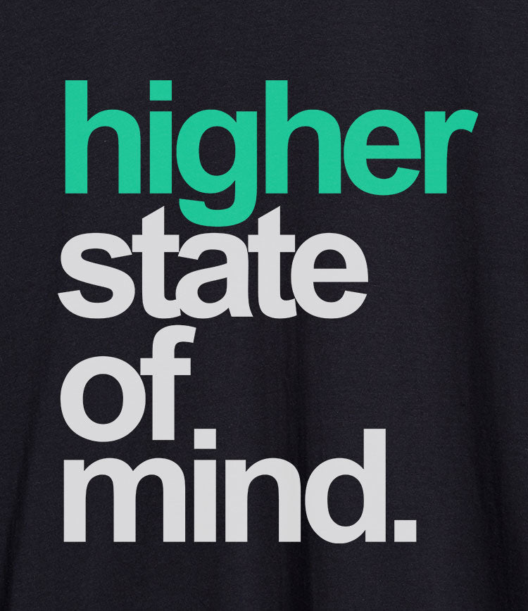 Close-up of StonerDays Real Deal Teal Tank Top with 'higher state of mind' slogan