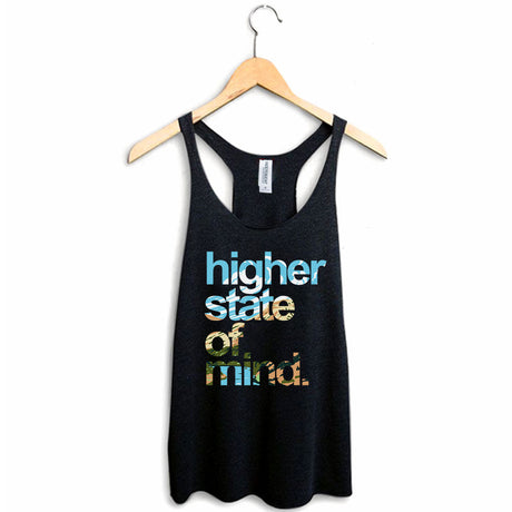 StonerDays Hsom Rio Grande Women's Racerback Tank Top, Black with Colorful Text, Front View