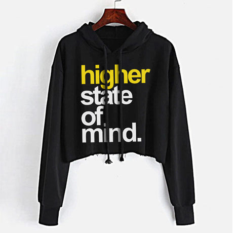 StonerDays Hsom Shatter Yellow Crop Top Hoodie, black with bold yellow text, front view