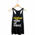 StonerDays Hsom Shatter Yellow Women's Racerback Tank Top in Teal, Front View on Hanger