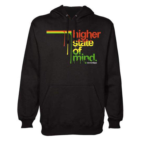 StonerDays Hsom Stripe Hoodie in black with Rasta colors, front view on a white background