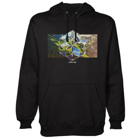 StonerDays Hsom Unity Hoodie in black, front view with vibrant nature-inspired graphic