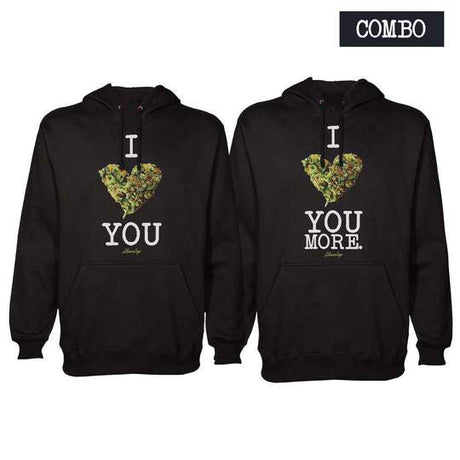StonerDays black hoodie combo with "I Bud You" and "I Bud You More" prints, front view