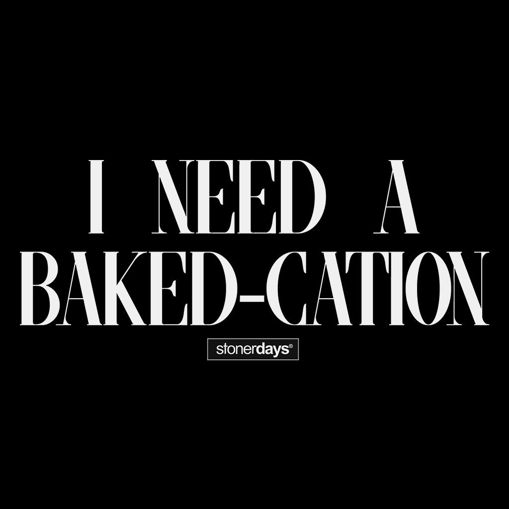 StonerDays Racerback with "I Need A Baked-cation" slogan, black, for women, cotton blend