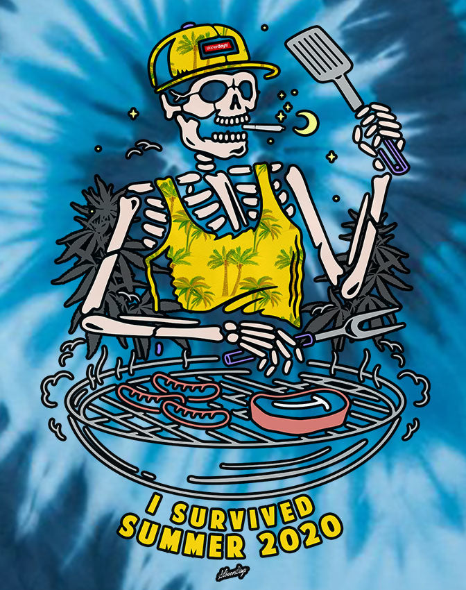 StonerDays 'I Survived Summer 2020' Men's Blue Tie Dye Tee with Skeleton Graphic
