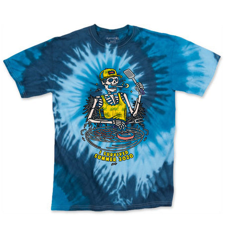 StonerDays Men's Blue Tie Dye Tee with 'I Survived Summer 2020' Graphic, Front View