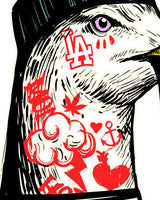 StonerDays Incognito Sparrow White Tee close-up of graphic design