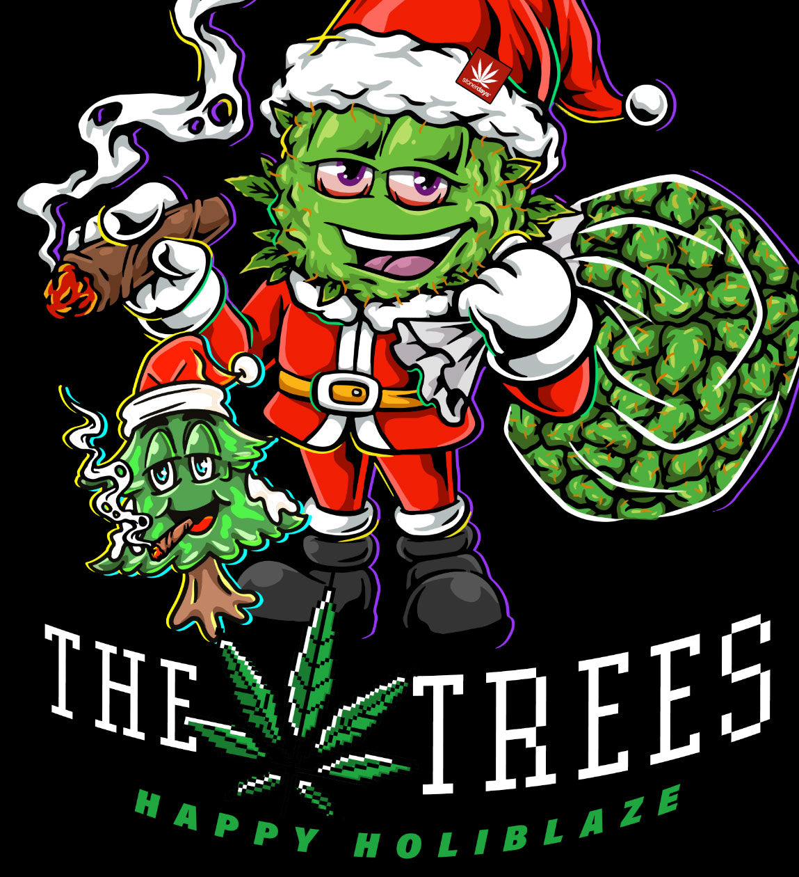 StonerDays 'I'm Here For The Trees' Long Sleeve Shirt with festive cannabis theme