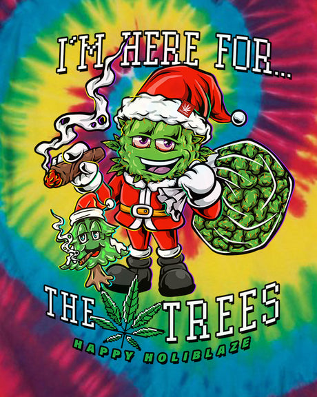 StonerDays cotton t-shirt with 'I'm Here For The Trees' print in rainbow tie-dye design