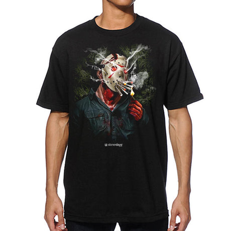 StonerDays Jason Tee in black, front view on model, sizes S to 3XL, 100% cotton for comfort
