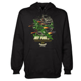 StonerDays Jet Fuel Hoodie in black, front view, with vibrant graphic design, available in multiple sizes