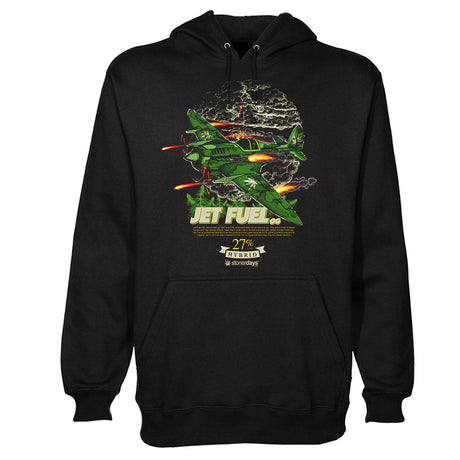 StonerDays Jet Fuel Hoodie in black, front view, with vibrant graphic design, available in multiple sizes