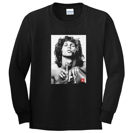 StonerDays Jim La Long Sleeve Shirt in black cotton, front view on white background