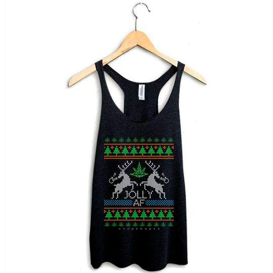 StonerDays Jolly AF Ugly Women's Racerback Tank Top, Black with Festive Print, Sizes S-XXL