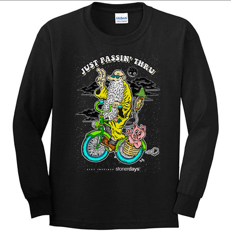 StonerDays Just Passin Thru Long Sleeve Shirt in Black with Graphic Front View