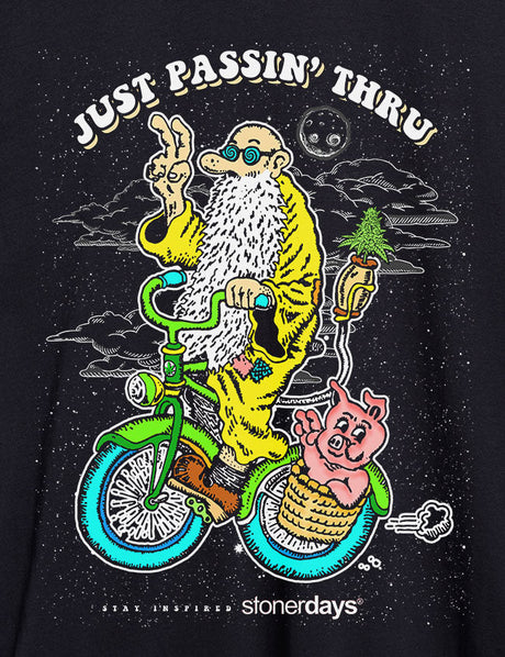 StonerDays Medium Tank Top featuring a quirky graphic of a character riding a bike with a pig
