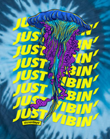 StonerDays Just Vibin' T-Shirt in Blue Tie Dye with Jellyfish Design, 100% Cotton