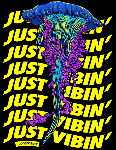 StonerDays Just Vibin' Crop Top Hoodie with vibrant jellyfish design on a black background