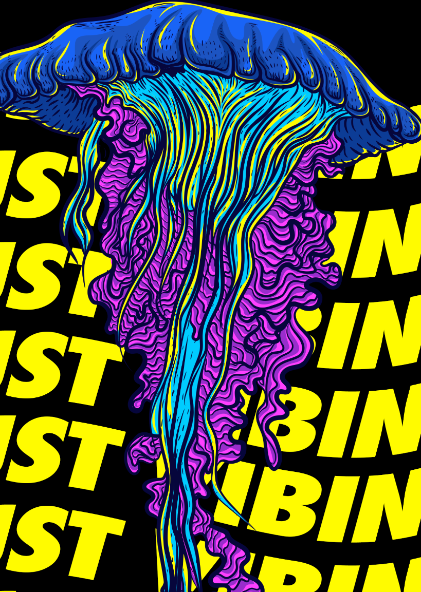 StonerDays Just Vibin' Crop Top Hoodie featuring vibrant jellyfish design on black background