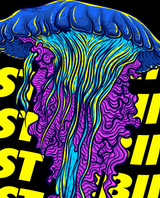 StonerDays Just Vibin' Hoodie with vibrant jellyfish graphic on black background
