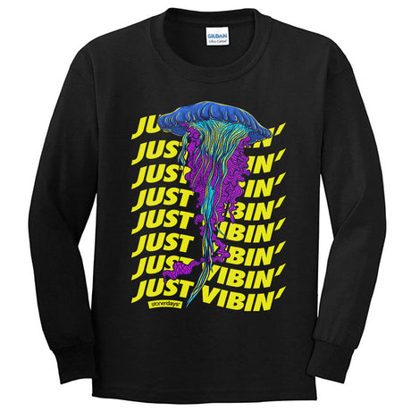 StonerDays Just Vibin' Long Sleeve shirt in black with colorful jellyfish design, front view