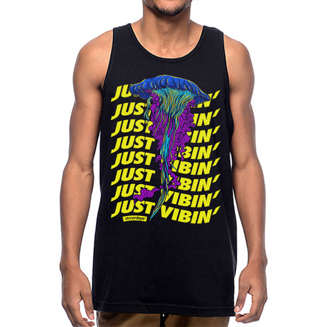 StonerDays Just Vibin' Tank top in black with colorful jellyfish design, available in S to XXXL