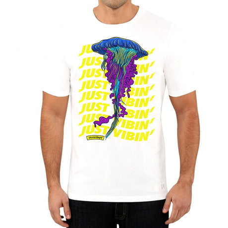 StonerDays Just Vibin' White Tee with colorful jellyfish design, available in S to XXXL
