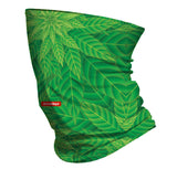 StonerDays Kaleidoscope Of Kush Neck Gaiter with vibrant green cannabis leaves, polyester material