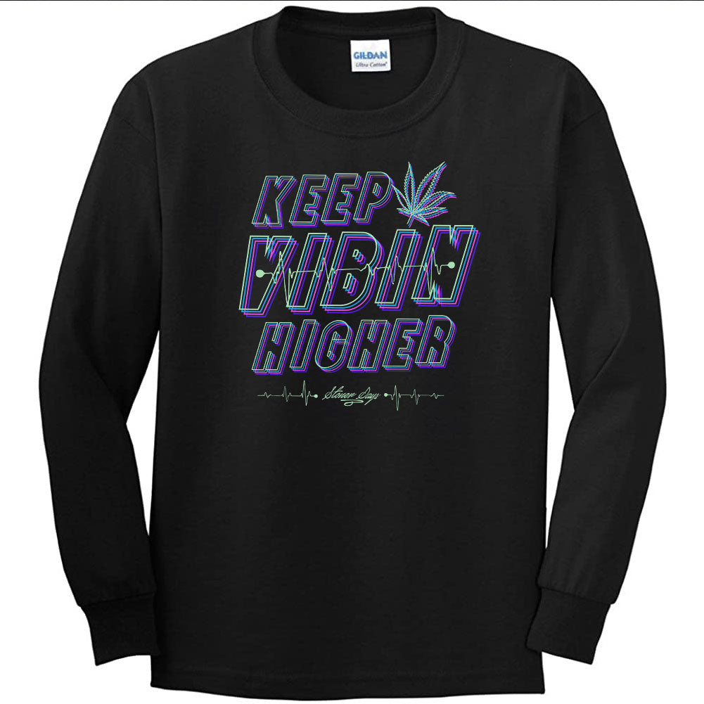 StonerDays Men's Long Sleeve Shirt with 'Keep Vibin Higher' Graphic, Front View