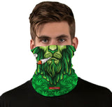 StonerDays King Of The Jungle Gaiter featuring green cannabis leaf design worn on model
