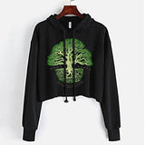 StonerDays Know Your Roots Crop Top Hoodie in Black with Green Tree Design - Front View