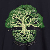 StonerDays Know Your Roots Hoodie close-up, featuring intricate tree graphic on dark fabric